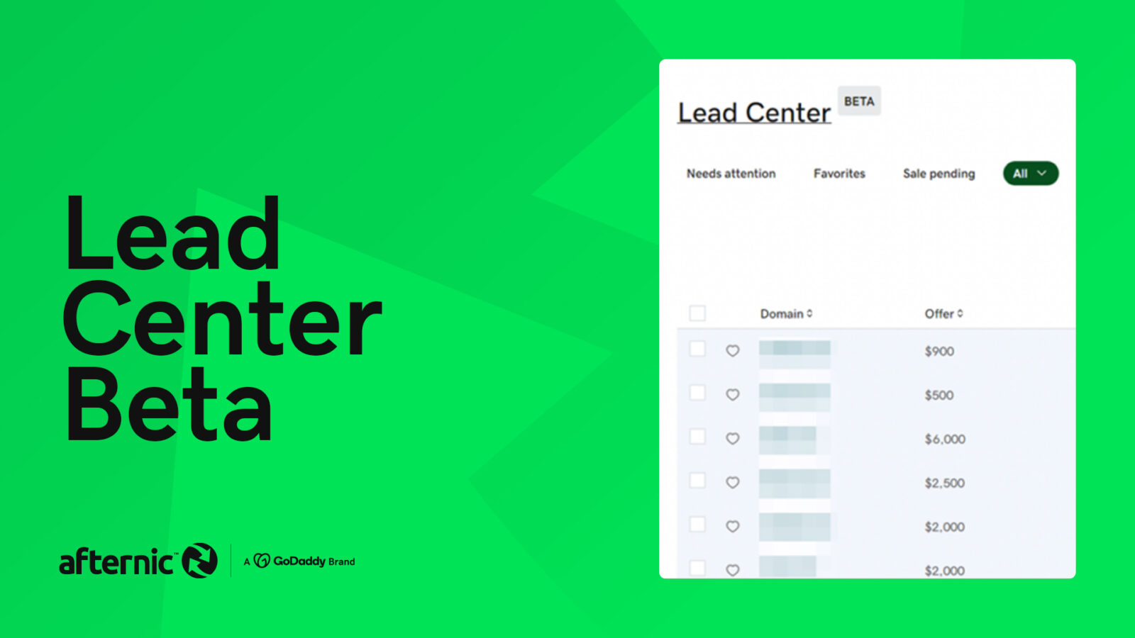 Afternic lead center beta - header image with screenshot