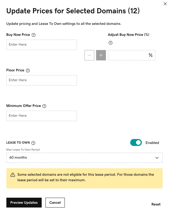 Enable Lease to Own on domains in bulk