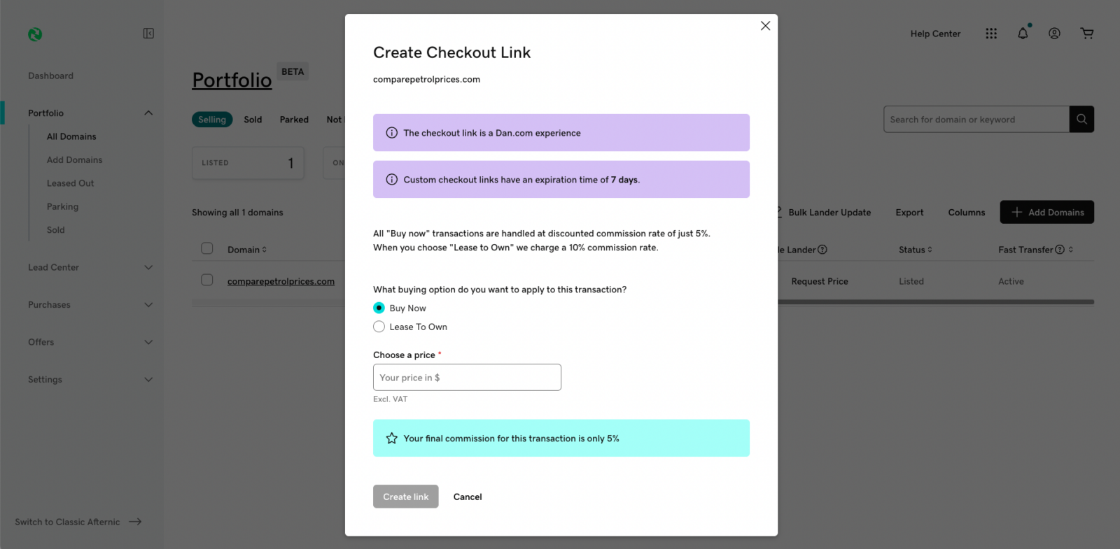 Enter the terms into this Custom Checkout Link box